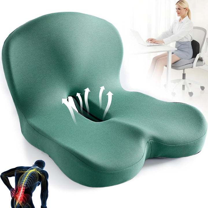 Ergonomic Memory Foam Seat Cushion with Lumbar Support for Back Pain Relief