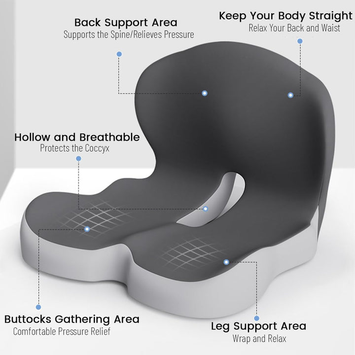 Ergonomic Memory Foam Seat Cushion with Lumbar Support for Back Pain Relief