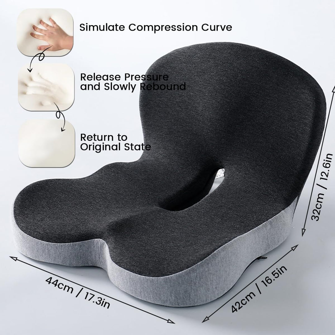 Ergonomic Memory Foam Seat Cushion with Lumbar Support for Back Pain Relief