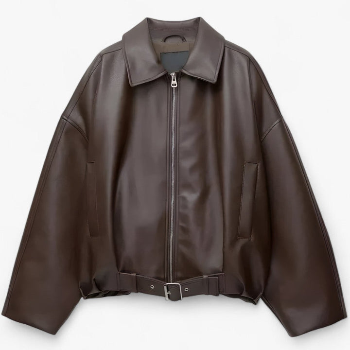 Short Leather Jacket with Belt