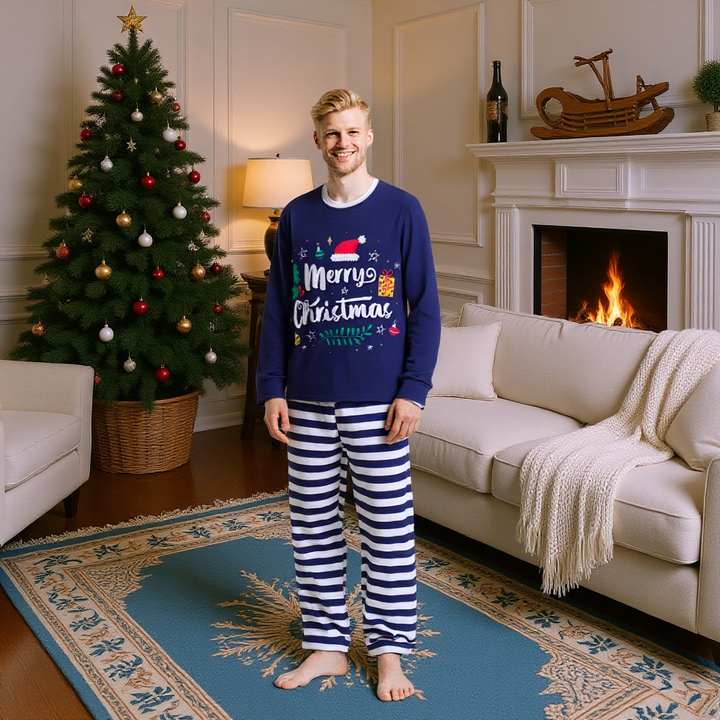 Family Matching Christmas Pajamas Sleepwear with Striped Trousers