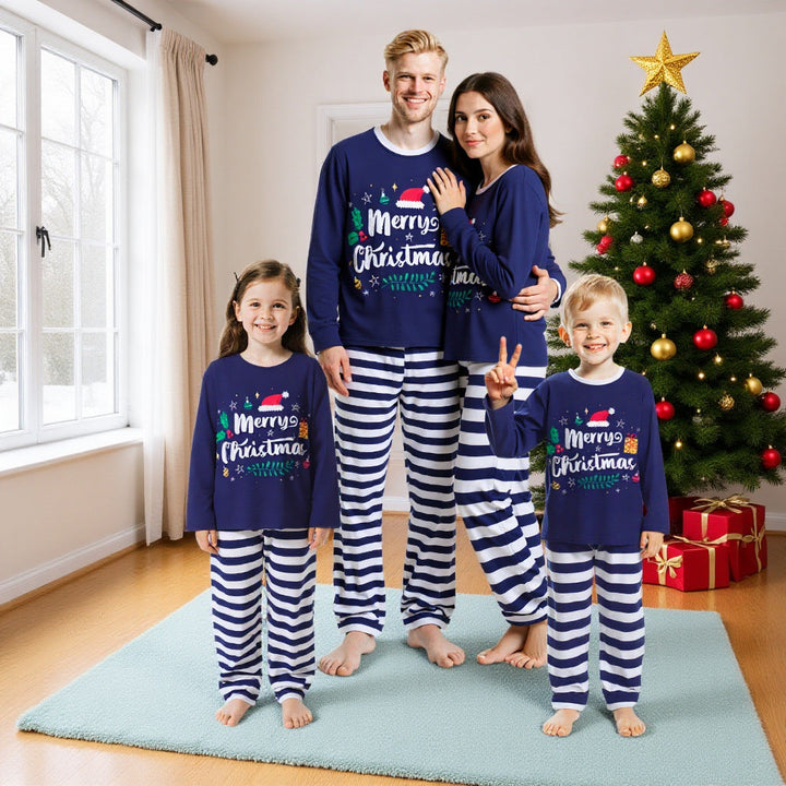 Family Matching Christmas Pajamas Sleepwear with Striped Trousers