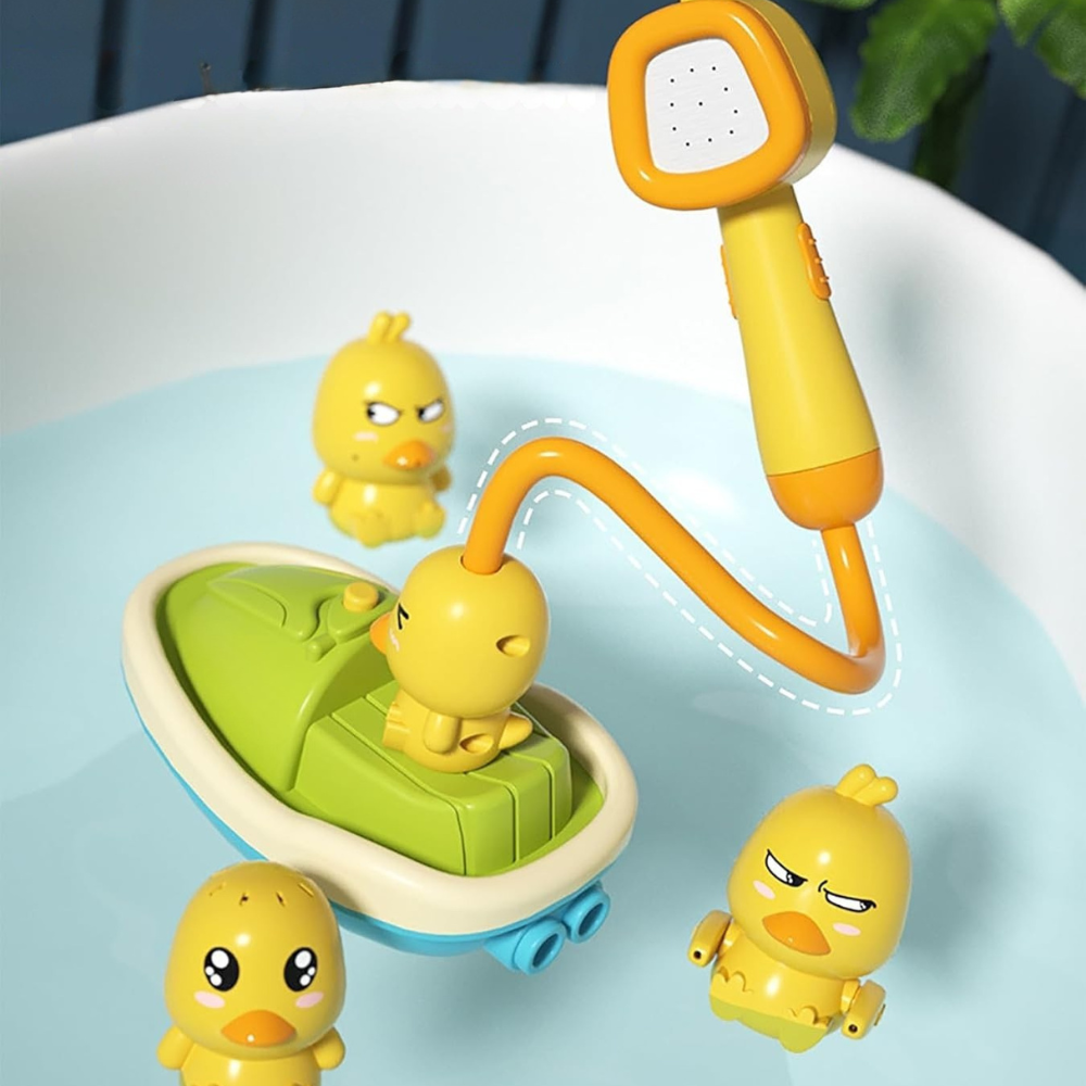 Floating Duck Bath Toy Set with Shower Spray Features