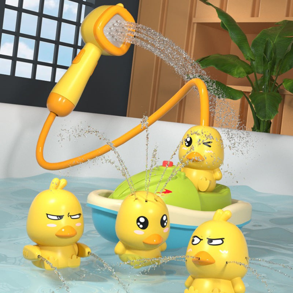 Floating Duck Bath Toy Set with Shower Spray Features