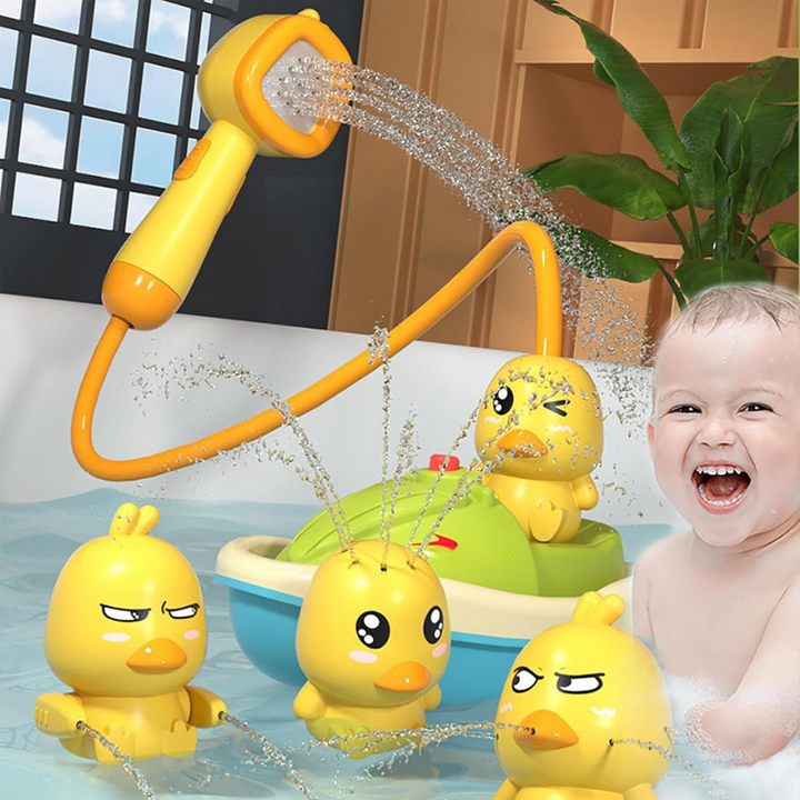 Floating Duck Bath Toy Set with Shower Spray Features
