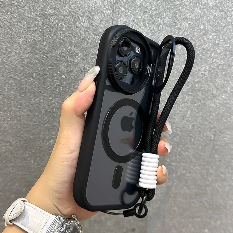 Foldable Magnetic Lens Stand Case for iPhone 11 to 16