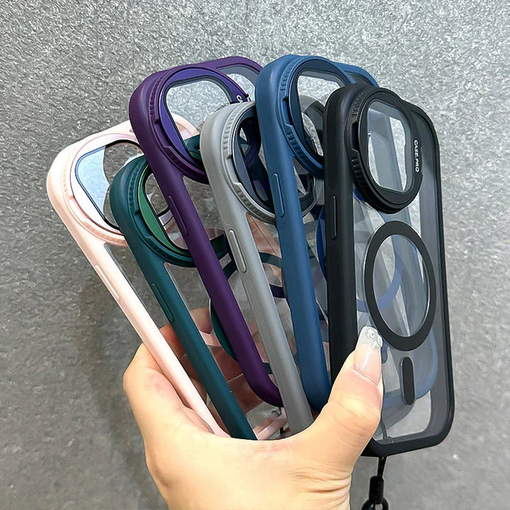 Foldable Magnetic Lens Stand Case for iPhone 11 to 16