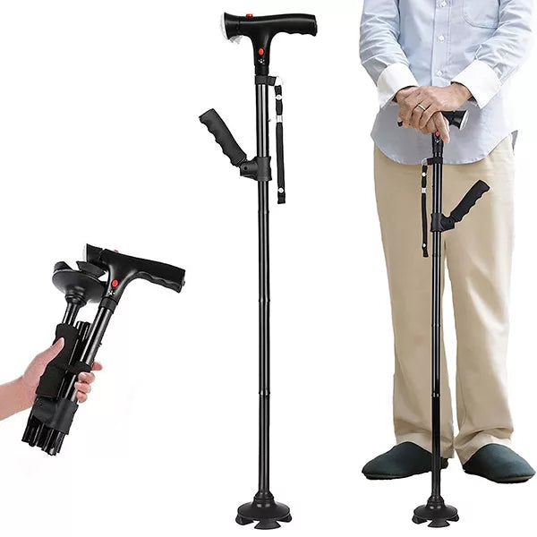 Folding Walking Stick with Built-in Light for Mobility Support