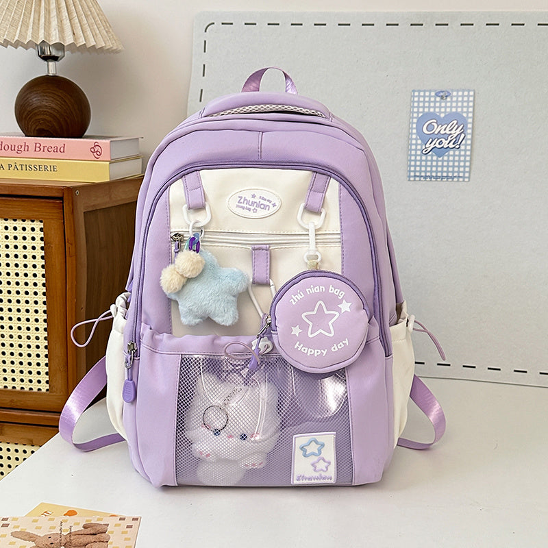 Girls Bunny Charm Backpack with Adjustable Straps