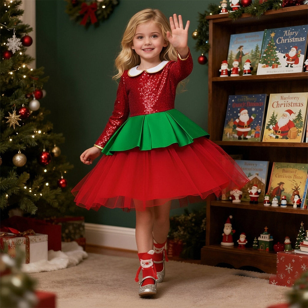 Girls Christmas Ball Gown Dress with Magnetic Socks