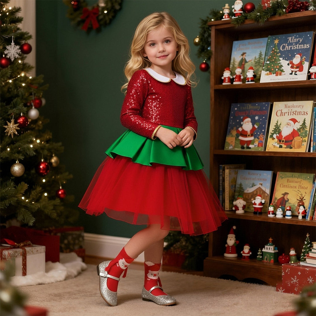 Girls Christmas Ball Gown Dress with Magnetic Socks