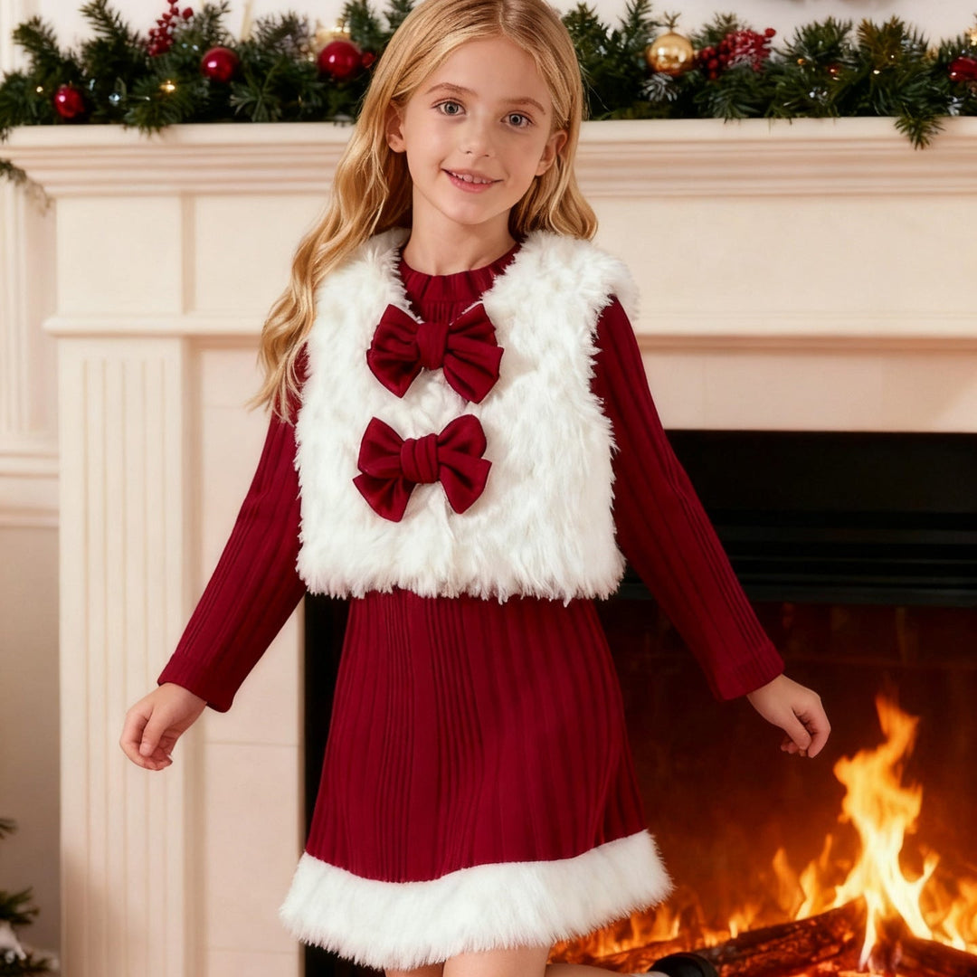 Girls Christmas Costume Dress and Fleece Vest Set