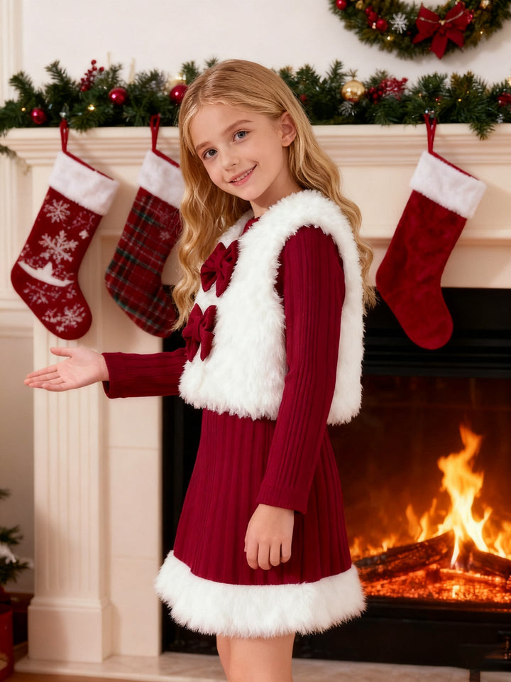 Girls Christmas Costume Dress and Fleece Vest Set