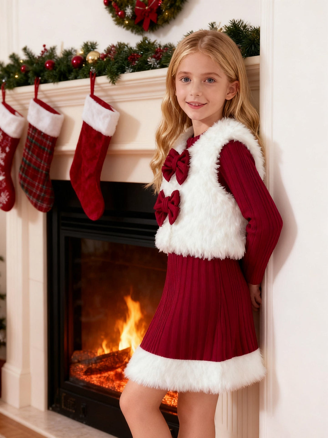 Girls Christmas Costume Dress and Fleece Vest Set