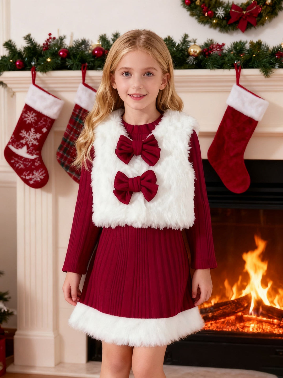 Girls Christmas Costume Dress and Fleece Vest Set