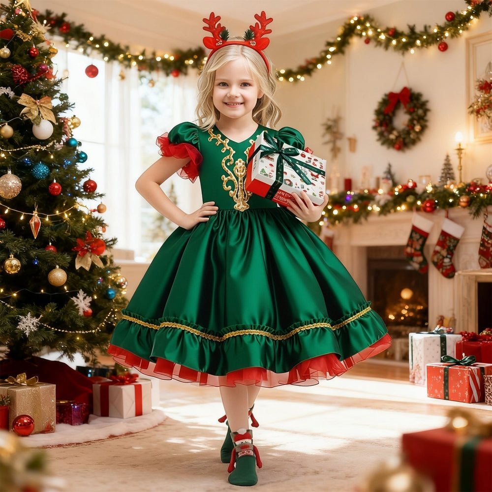 Girls Christmas Dress with Headband and Socks Gift Set