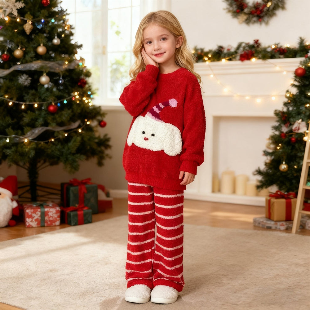 Girls Christmas Sweatshirt and Striped Pants Set