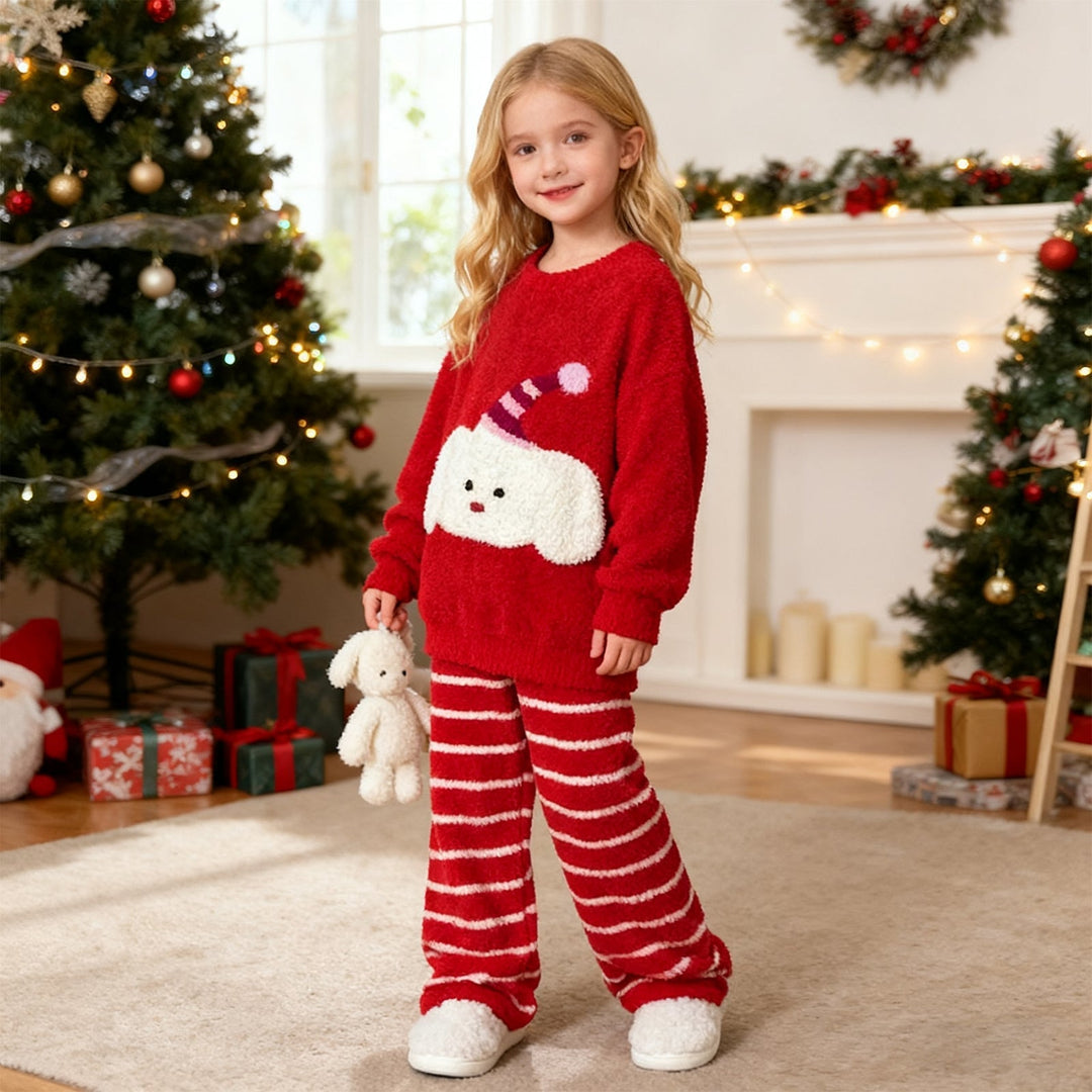 Girls Christmas Sweatshirt and Striped Pants Set