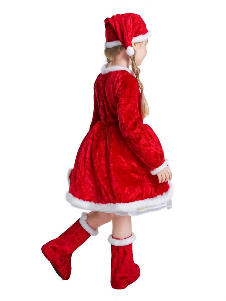 Girls Santa Costume Dress Long Sleeve Christmas Outfit