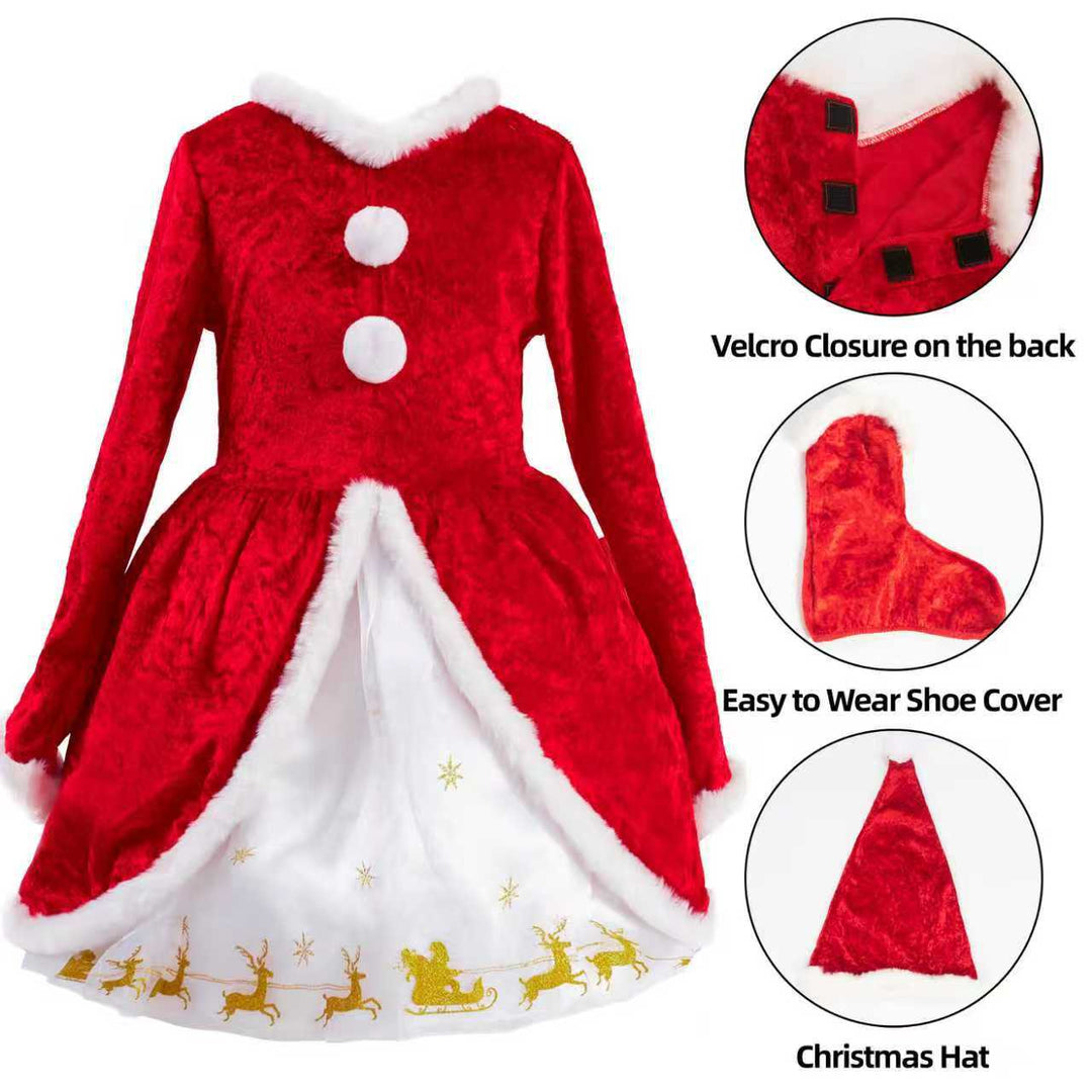 Girls Santa Costume Dress Long Sleeve Christmas Outfit