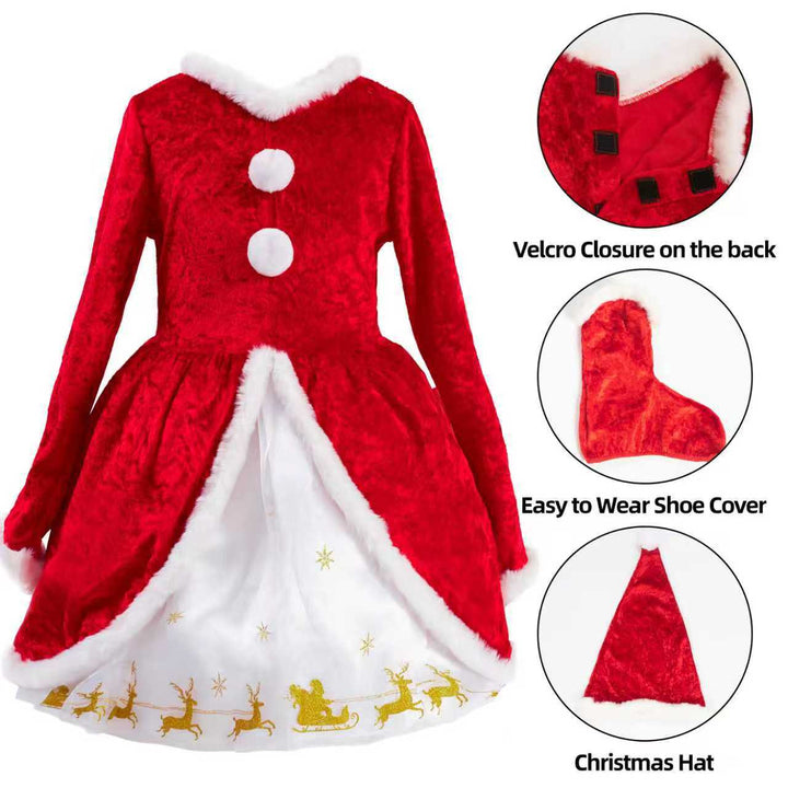 Girls Santa Costume Dress Long Sleeve Christmas Outfit
