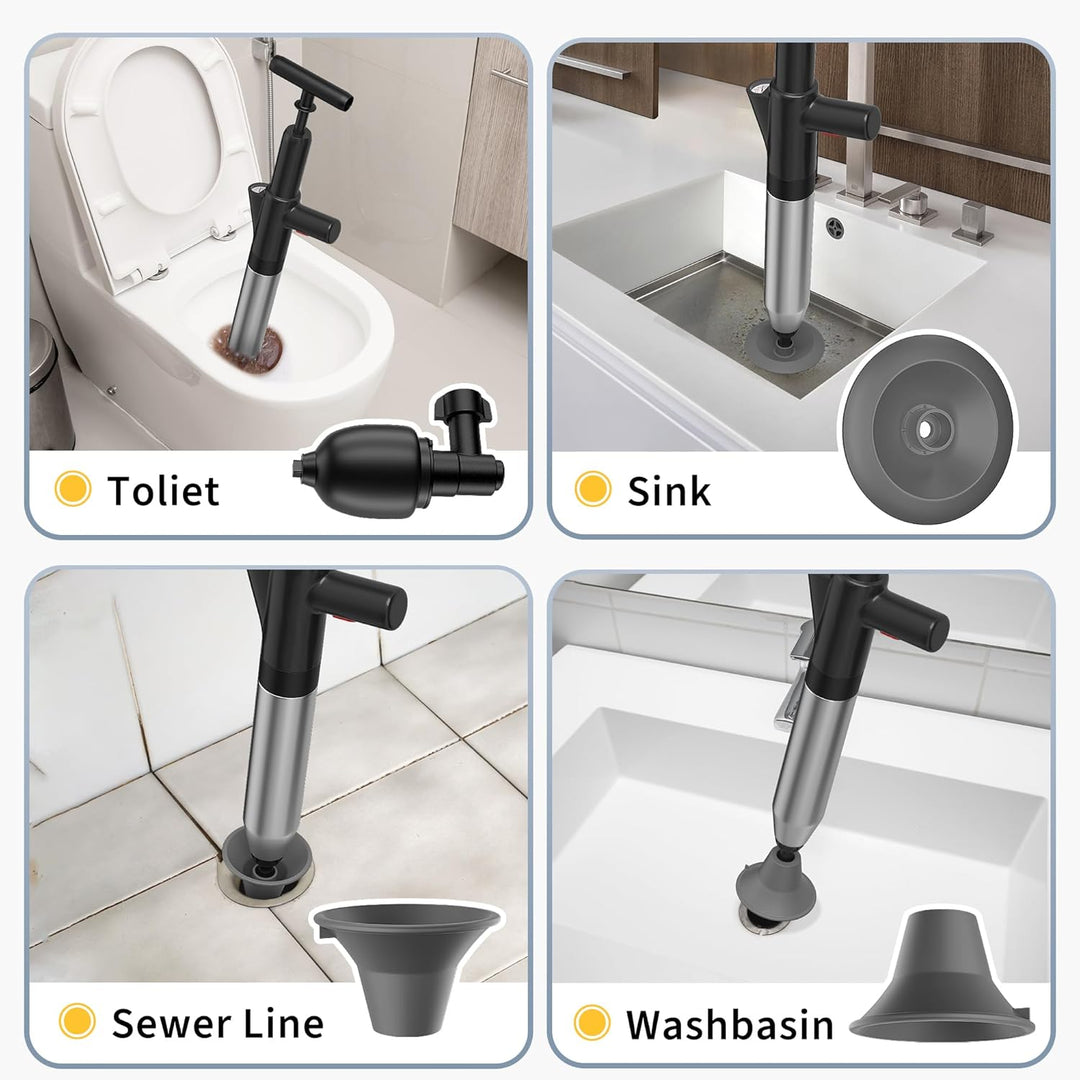 High Pressure Stainless Steel Toilet Plunger Unclogger Tool