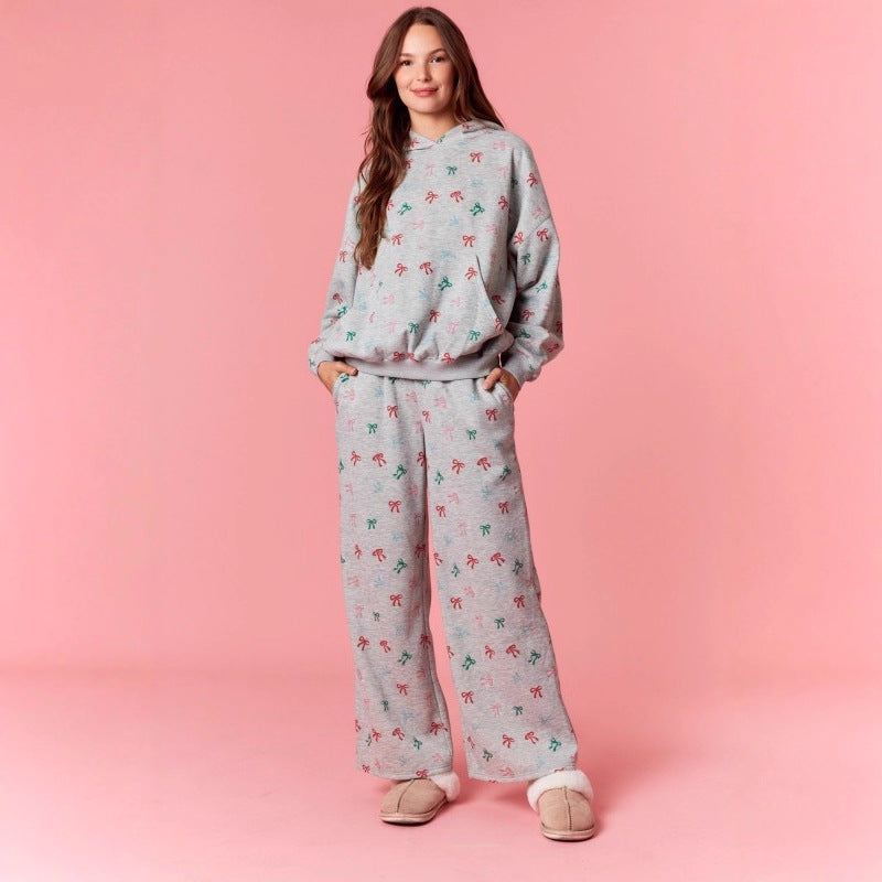 Hooded Sweatshirt and High Waist Wide Leg Pants Pajama Set