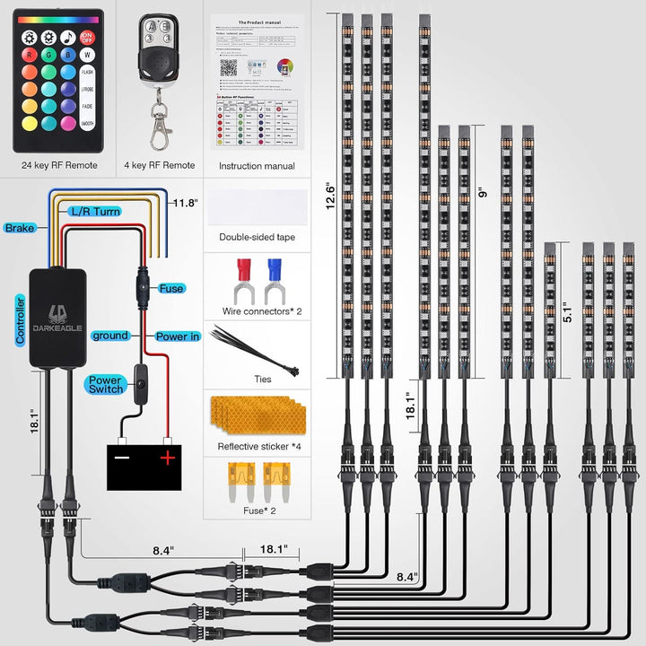 Motorcycle LED Light Kit for Brake and Turn Signal - 12 Pieces