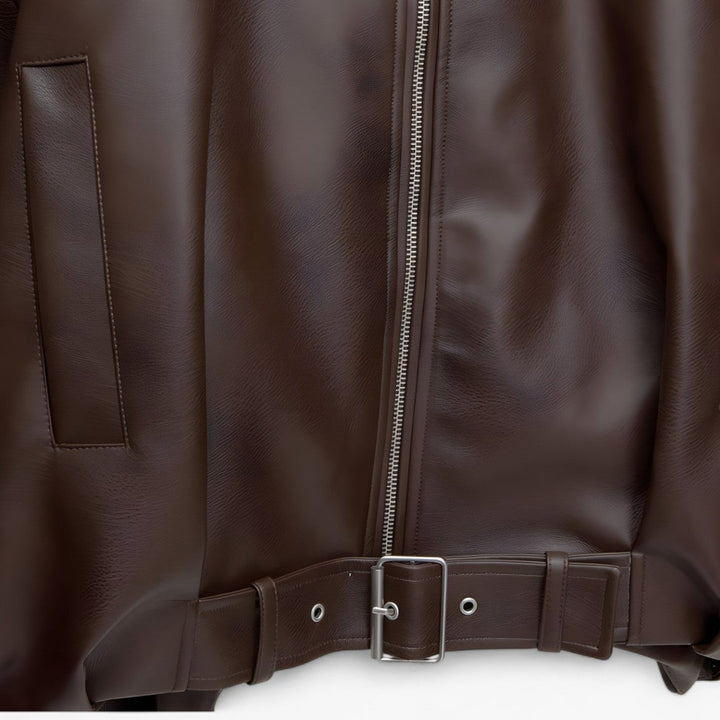 Short Leather Jacket with Belt