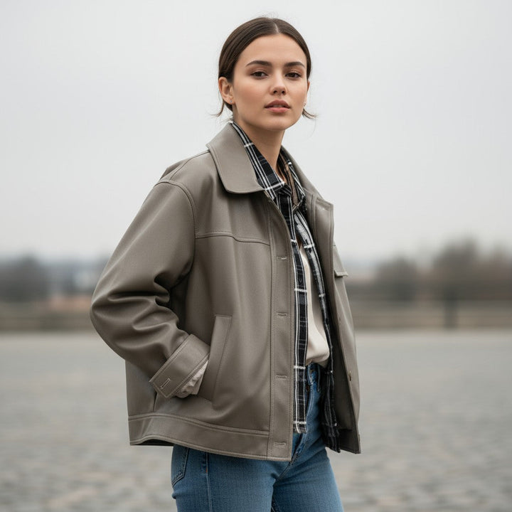 PU Leather Lapel Short Jacket