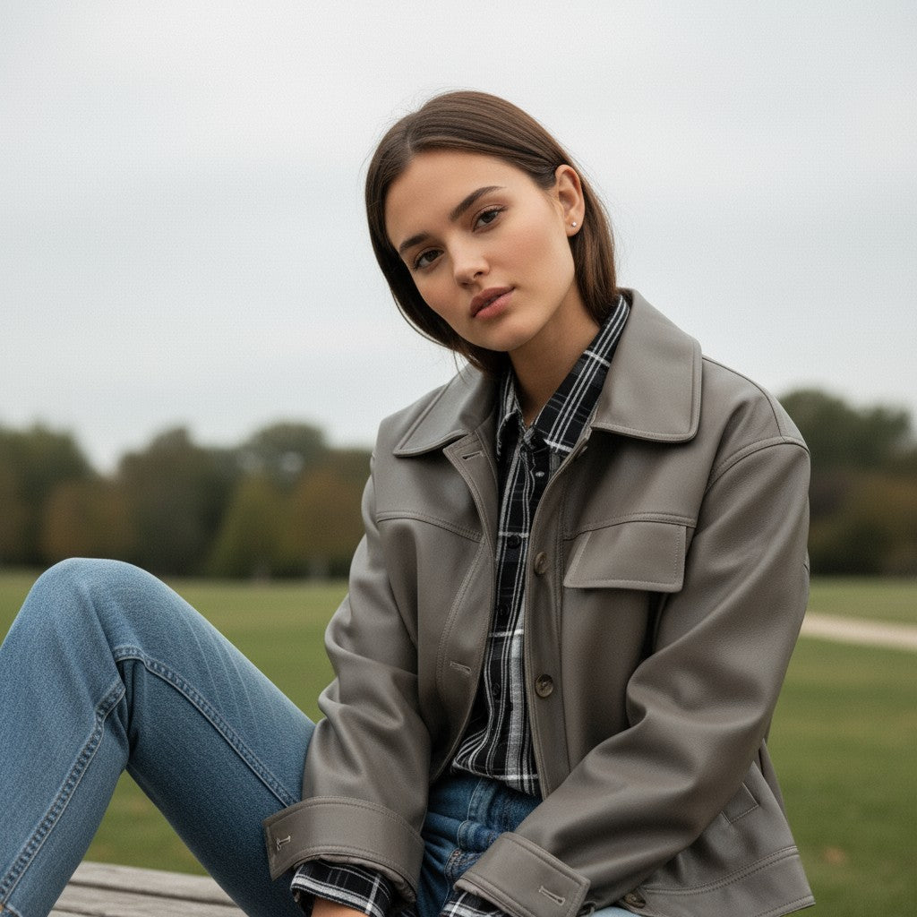 PU Leather Lapel Short Jacket