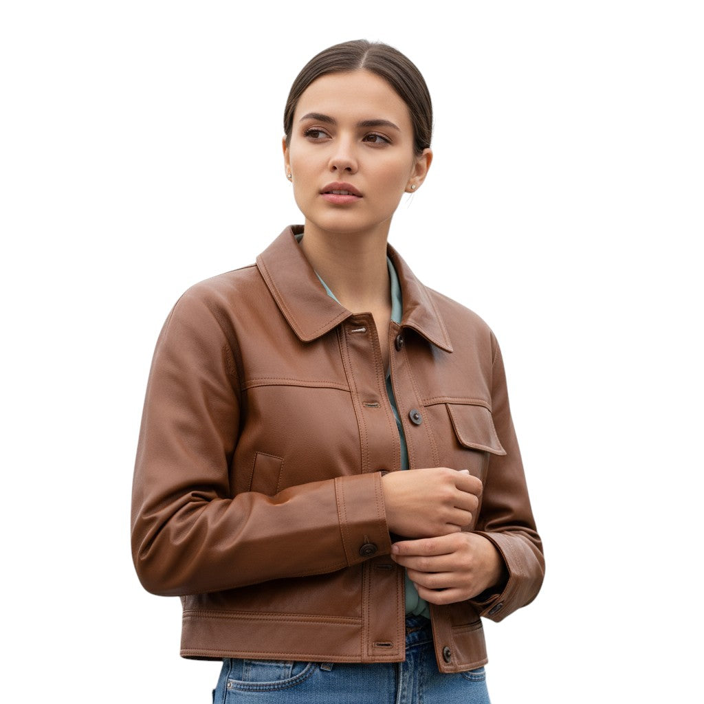 PU Leather Lapel Short Jacket