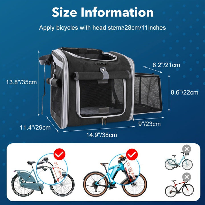 Pet Bike Basket Carrier - Expandable Bicycle Pet Carrier