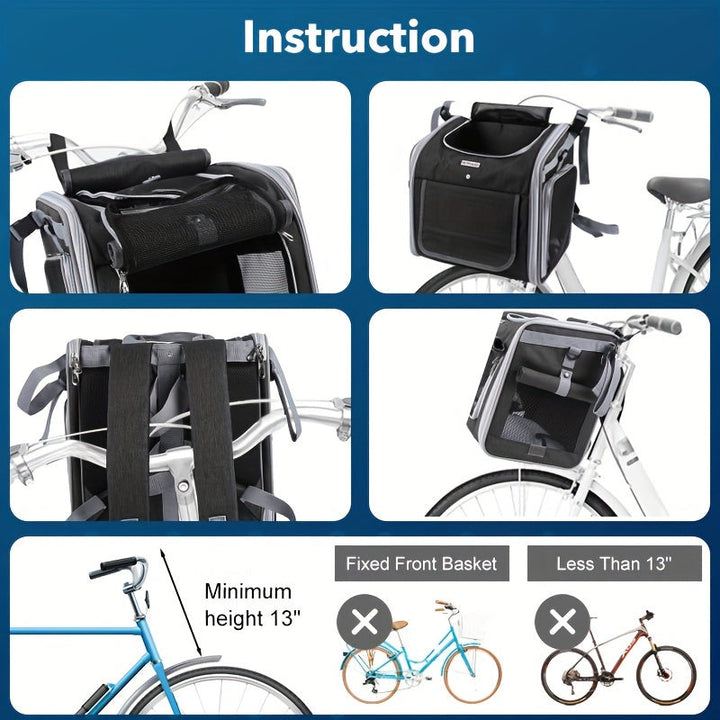 Pet Bike Basket Carrier - Expandable Bicycle Pet Carrier