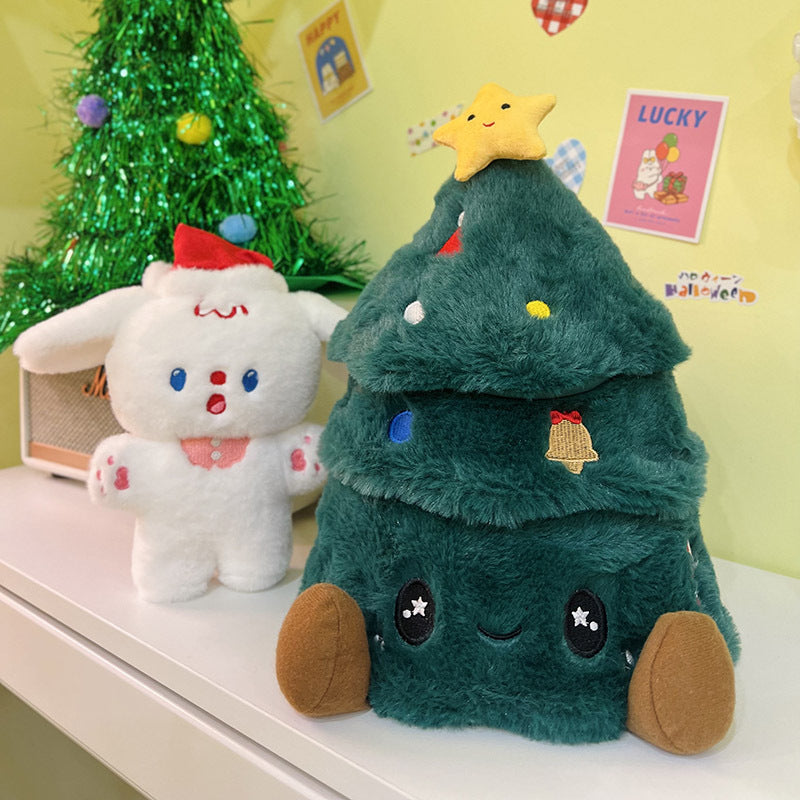 Plush Christmas Tree Doll with Dog Toy for Holiday Decor