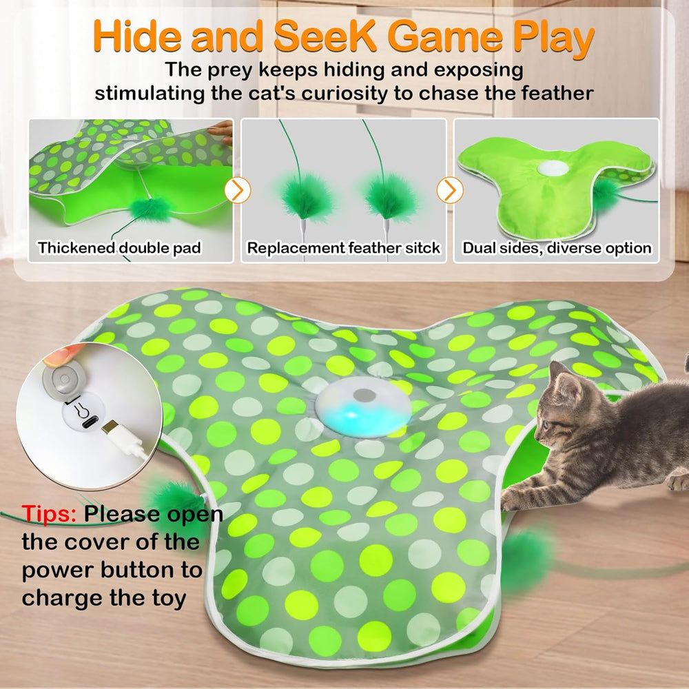 Rechargeable Interactive Cat Toy with Moving Feathers and Mouse