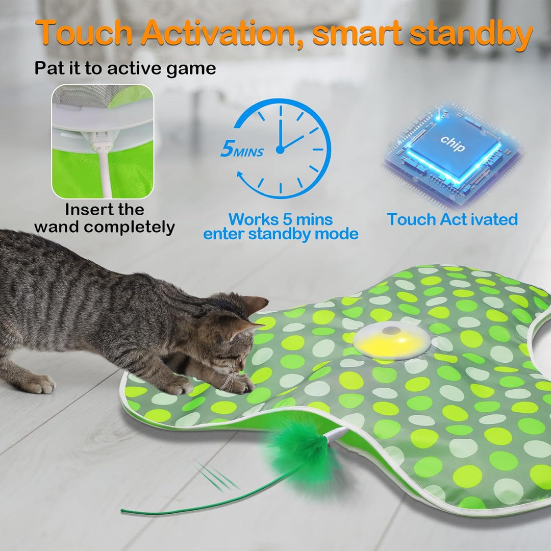 Rechargeable Interactive Cat Toy with Moving Feathers and Mouse