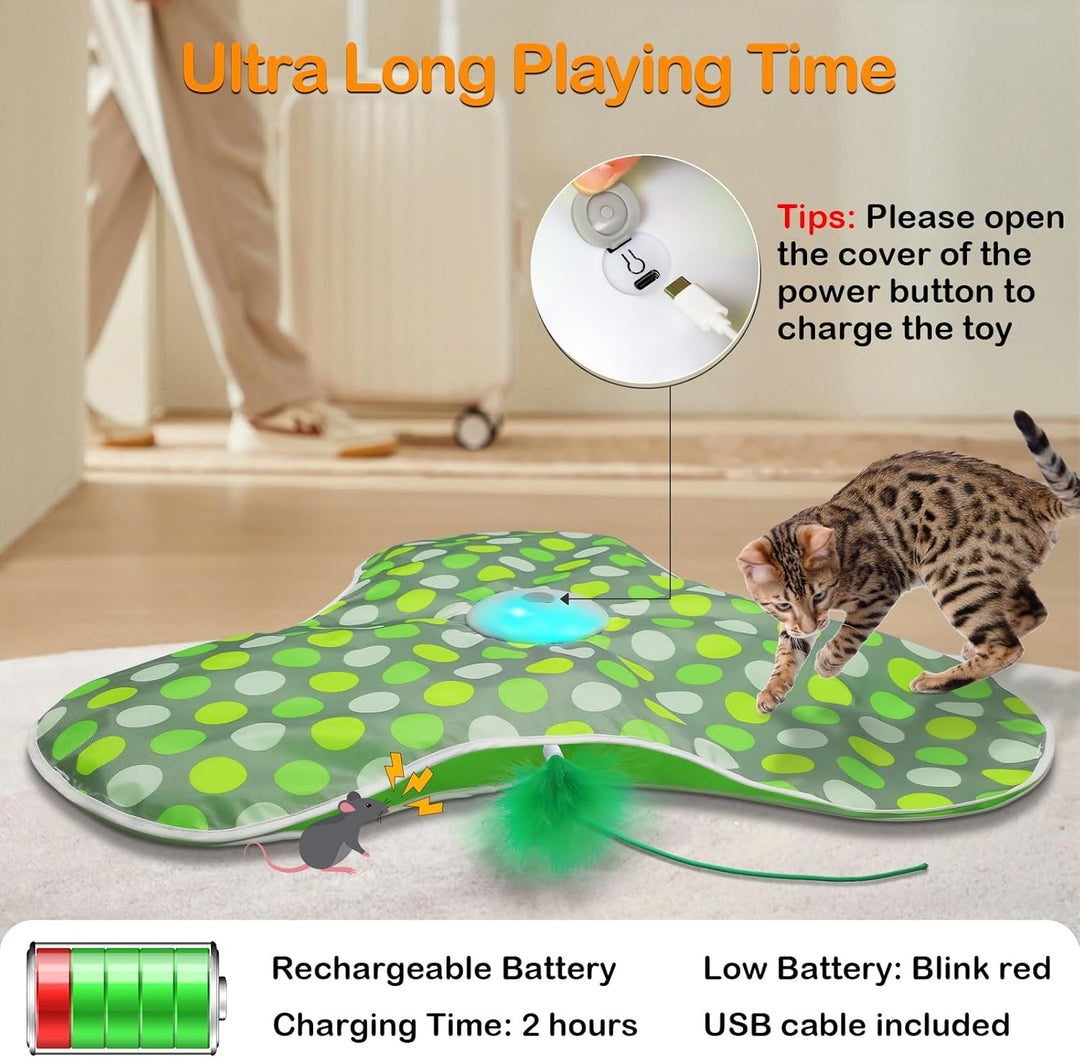 Rechargeable Interactive Cat Toy with Moving Feathers and Mouse