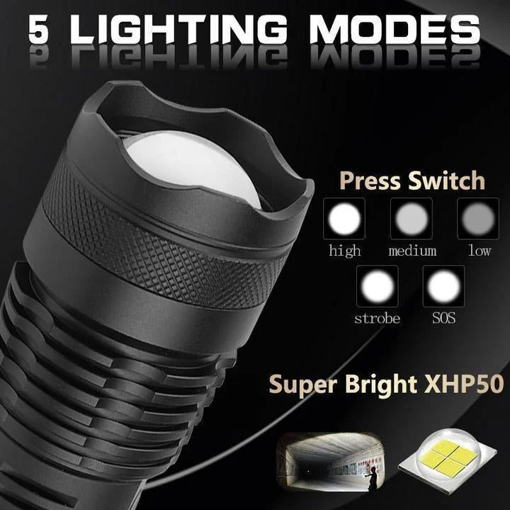 Rechargeable LED Flashlight with Zoom Function, Aluminum Body