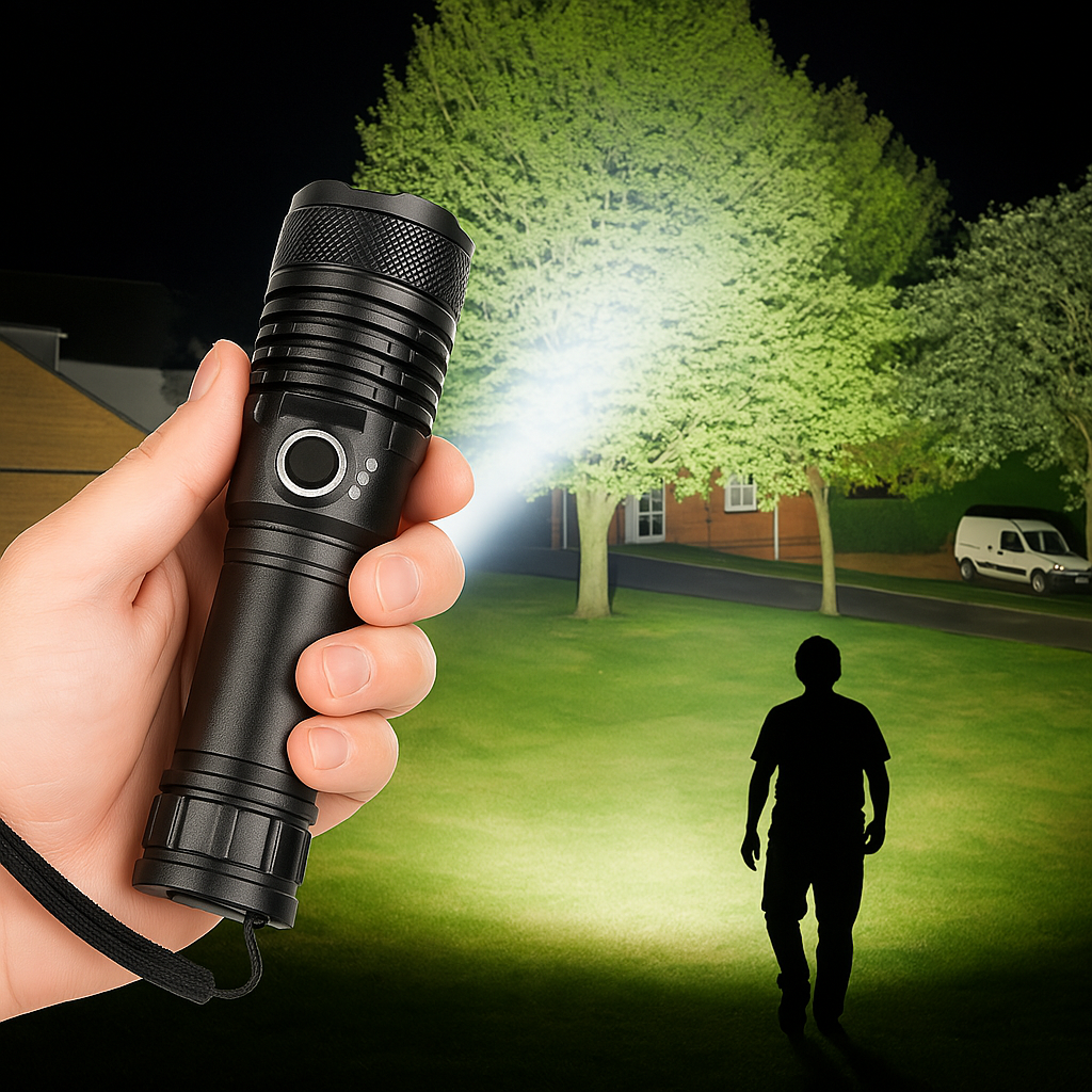 Rechargeable LED Flashlight with Zoom Function, Aluminum Body