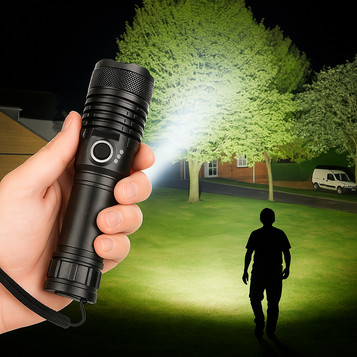 Rechargeable LED Flashlight with Zoom Function, Aluminum Body