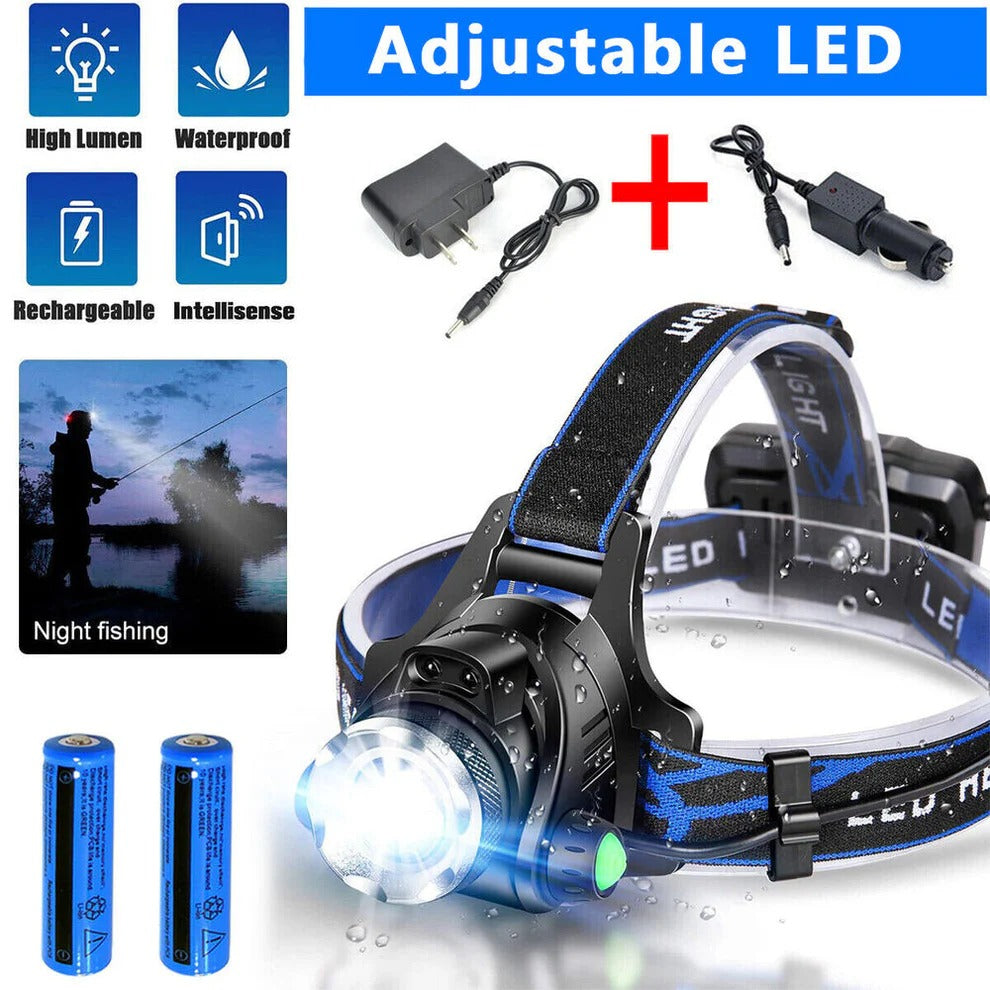 Rechargeable LED Headlamp 990000 Lumens for Outdoor Activities