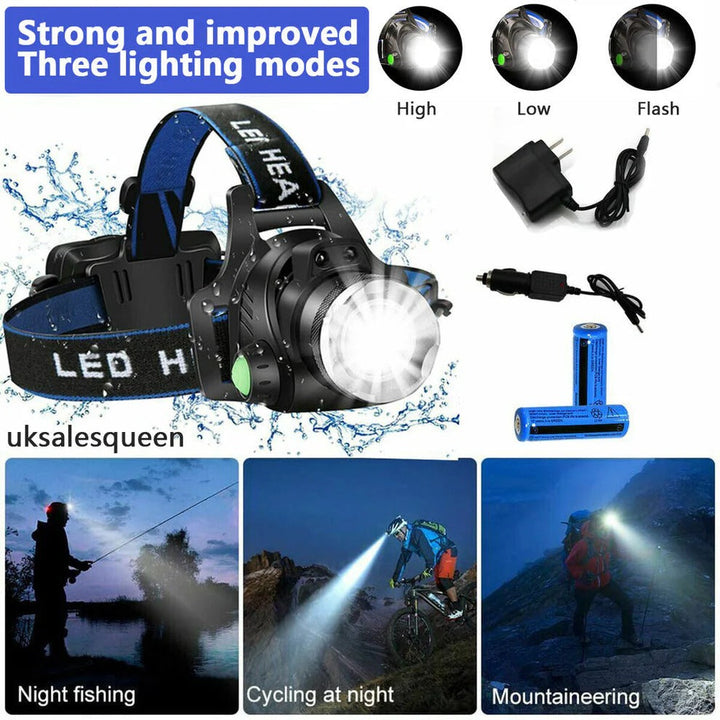 Rechargeable LED Headlamp 990000 Lumens for Outdoor Activities