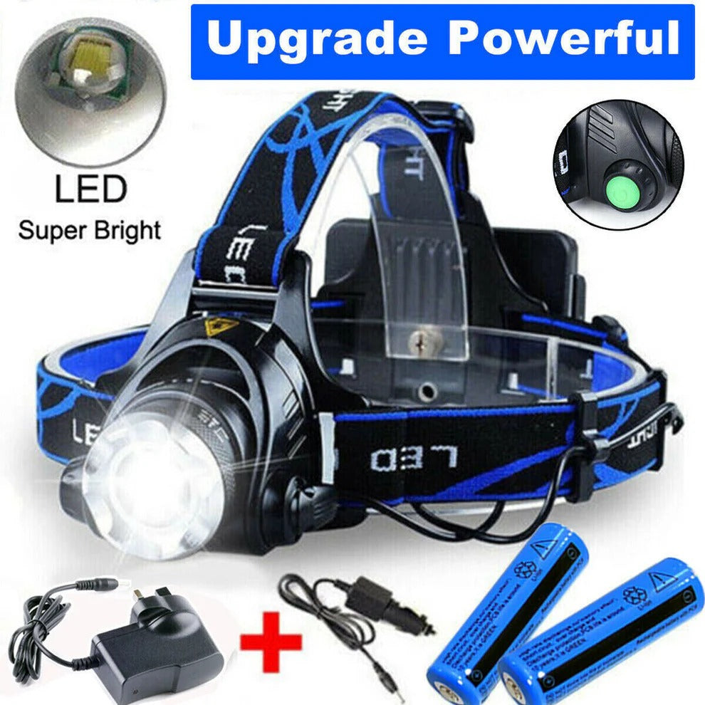 Rechargeable LED Headlamp 990000 Lumens for Outdoor Activities