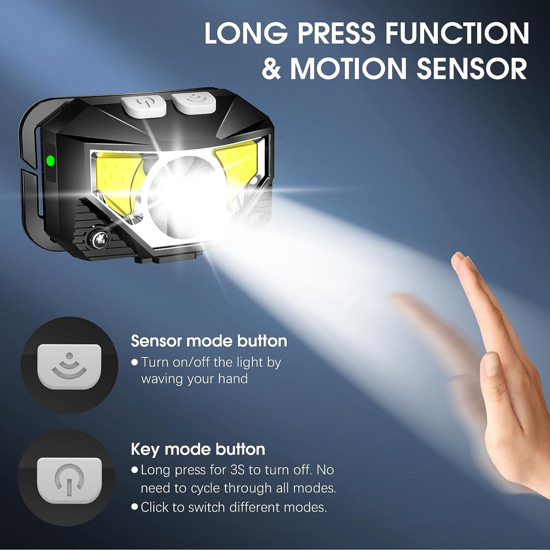 Rechargeable LED Headlamp Flashlight 2-Pack with Motion Sensor Waterproof