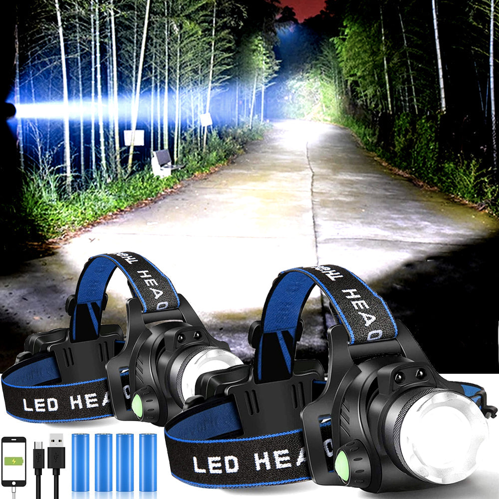 Rechargeable LED Headlamp with 2 Batteries for Outdoor Use