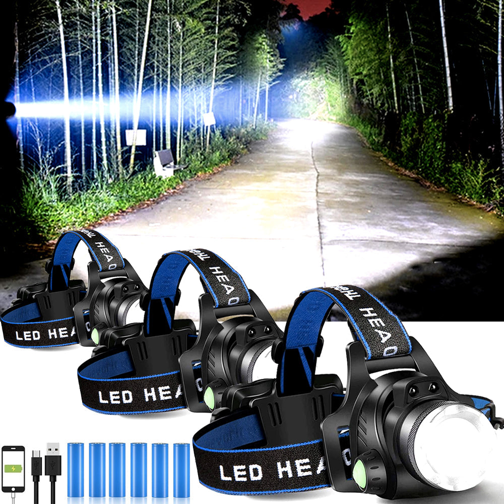 Rechargeable LED Headlamp with 2 Batteries for Outdoor Use