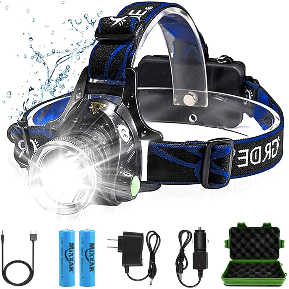 Rechargeable LED Headlamp with 2 Batteries for Outdoor Use