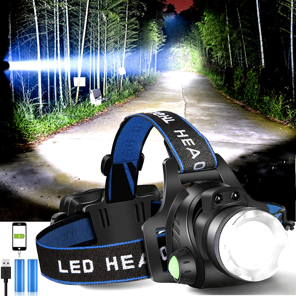Rechargeable LED Headlamp with 2 Batteries for Outdoor Use