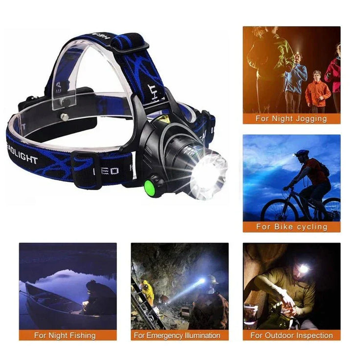 Rechargeable Waterproof LED Headlamp with Zoom Function